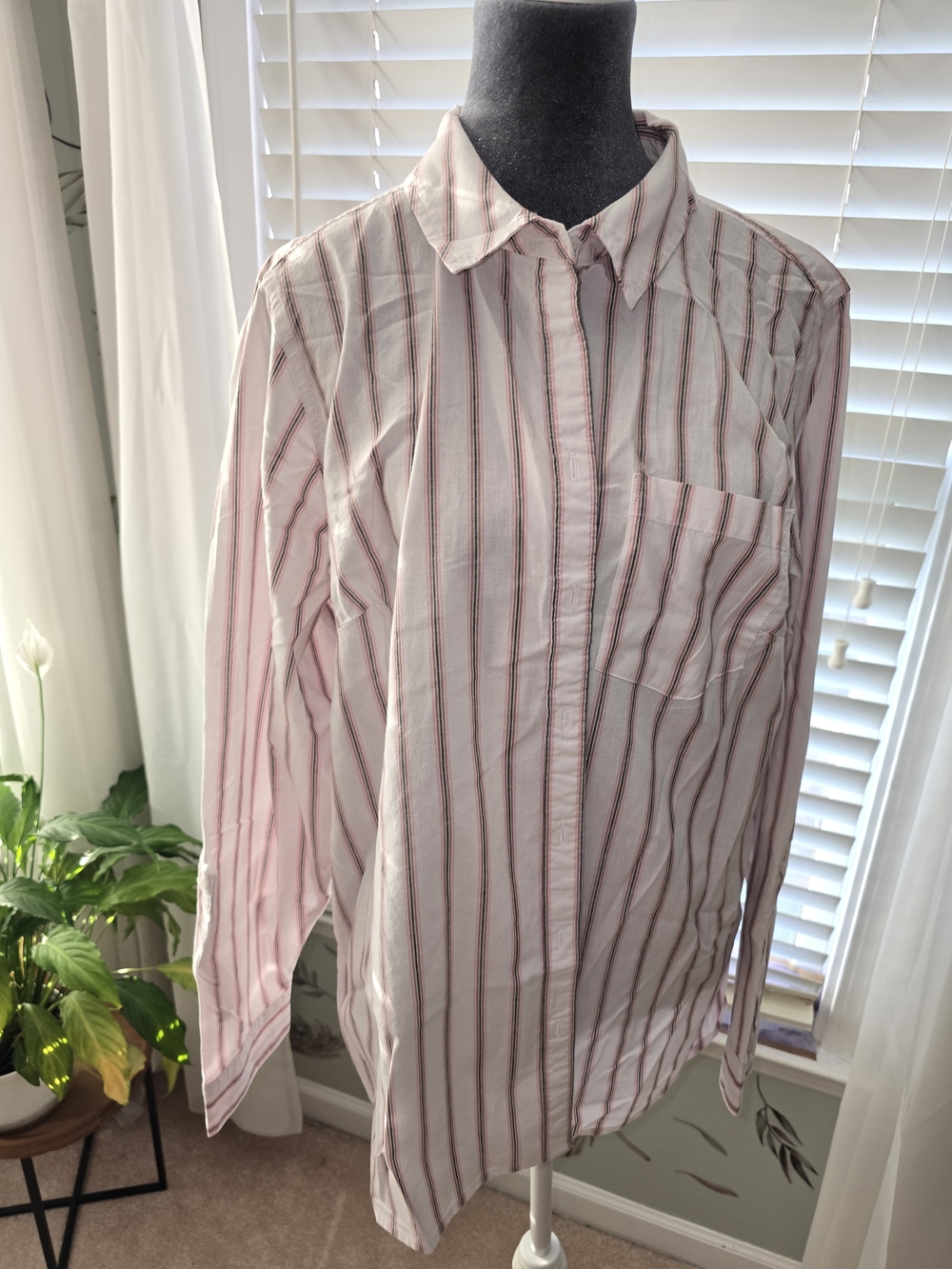 croft & barrow Pink and Burgundy Vertical Stripe Button-Down Shirt